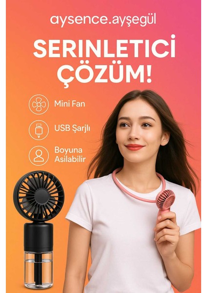 El Tipi Mini Fan, USB Şarjlı, Sessiz ve Taşınabilir Serinletici Vantilatör