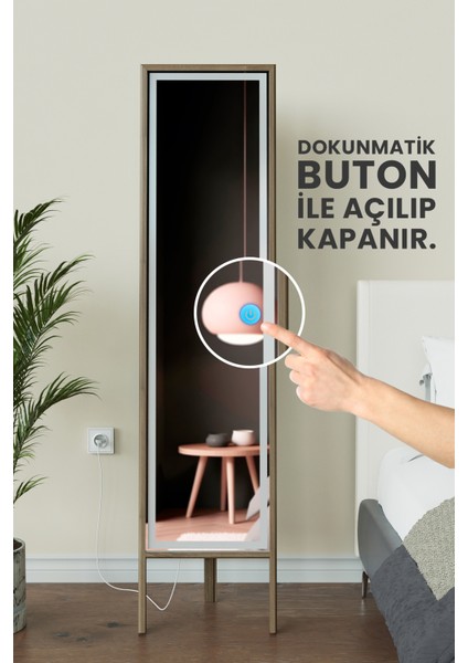 LED Işıklı Boy Aynası Lazer Kumlamalı 145X35 cm modelleri
