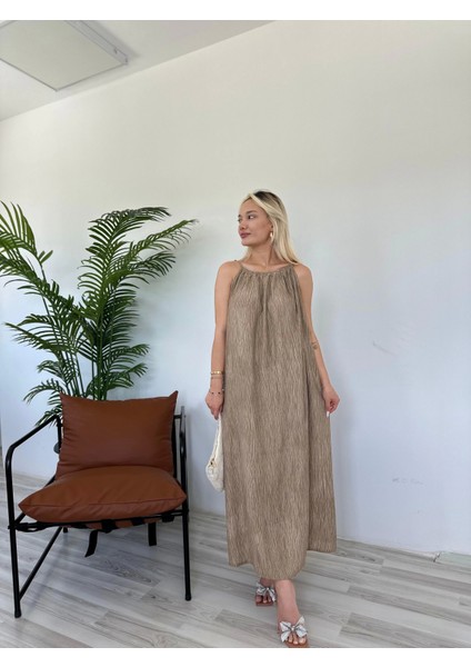 Kadın Askılı Elbise Taş Rengi
