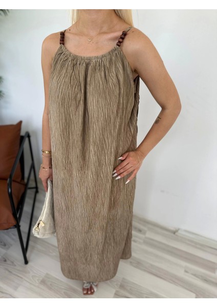 Kadın Askılı Elbise Taş Rengi fiyatları