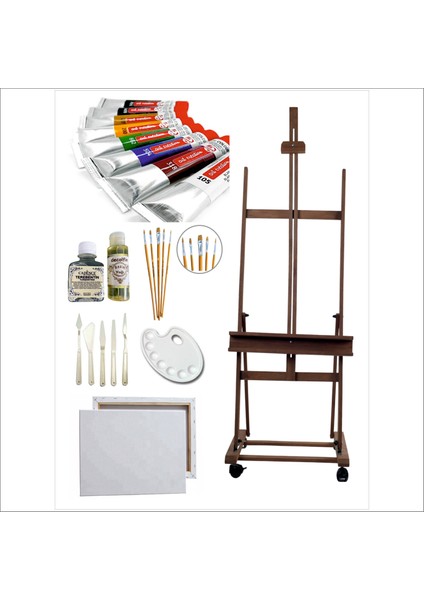 Yağlı Boya Seti 3 Fırça Tuval Palet Resim Yağı