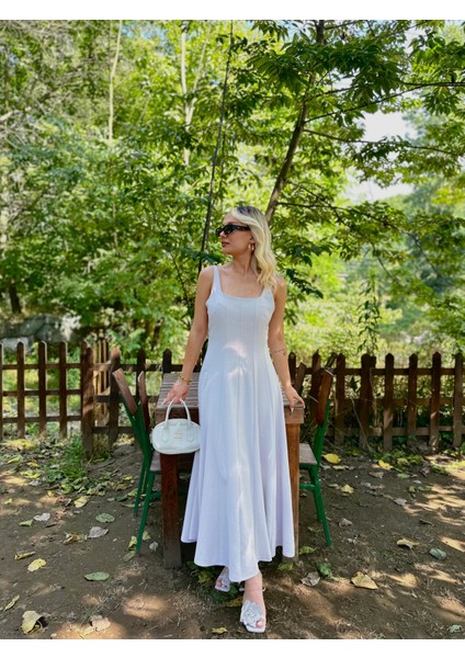 Kadın Kalın Askılı Elbise Taş Rengi