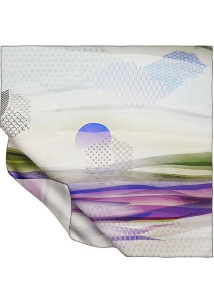 Buz Beyazı Mor Akşamüstü Tivil Ipek Eşarp