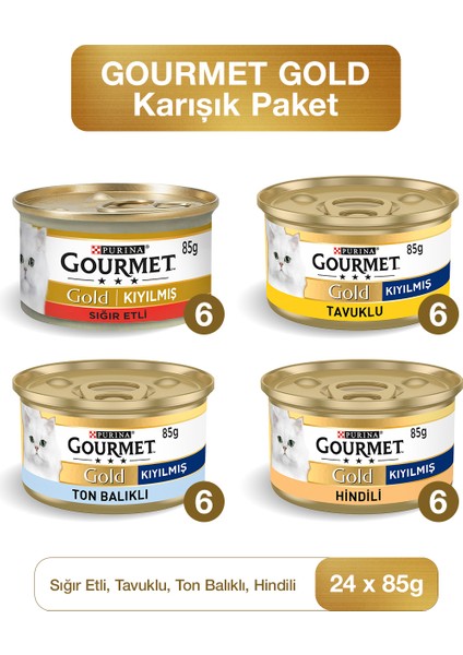 Gold Karışık Kıyılmış Konserve Yetişkin Kedi Yaş Maması 24 x 85 G