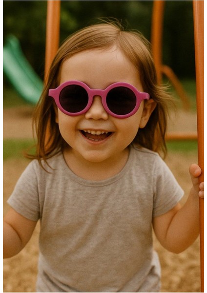 Yazın En Eğlenceli Aksesuarı Yaz Kombini Fuşya Yuvarlak Çerçeve Kız Çocuk Güneş Gözlüğü UV400 Koruma
