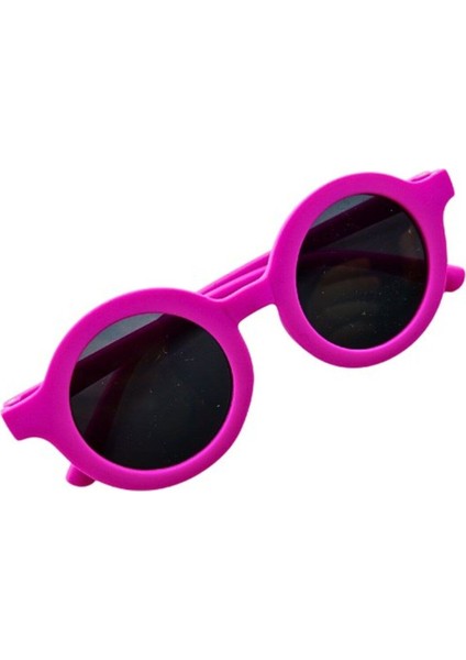 Yazın En Eğlenceli Aksesuarı Yaz Kombini Fuşya Yuvarlak Çerçeve Kız Çocuk Güneş Gözlüğü UV400 Koruma