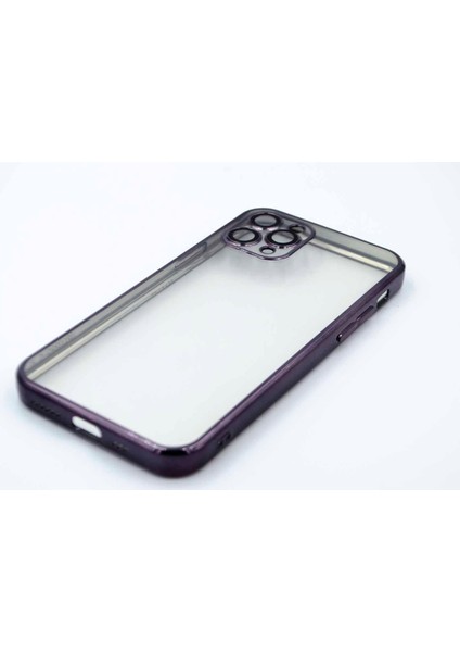 Iphone 11 Pro Max Uyumlu Kenarları Renkli Lazer Kamera Lens Korumalı Lüks Silikon Kılıf (Grafit Siyah)