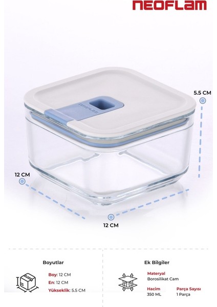 Perfect Seal Kare Cam Saklama Kabı 350 ml