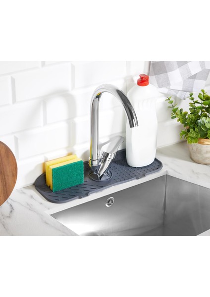 Musluk Emici Mat, Silikon Katlanabilir Musluk Sıçrama Koruması Lavabo Damlama Matı Su Tutucu Lavabo Matı Kurutma Matı Mutfak ve Banyo Için Lavabo Aksesuarları (Gri)