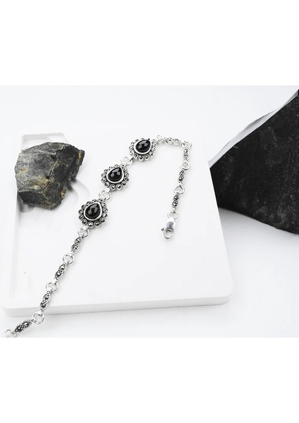 AYÇA 925 Ayar Oltu Taşlı Gümüş Bileklik