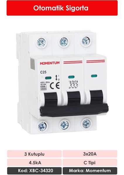 Otomatik Sigorta 4.5ka C 3X20A XBC-34320 fiyatları