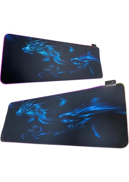 80X30CM Büyük Boy Xxl Resimli Desenli Mousepad Rgb LED Işıklı Gaming Gamer Oyuncu Mouse Pad (Ejderha)