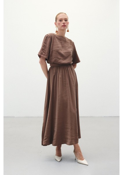 Yırtmaçlı Uzun Etek - Kahve modelleri