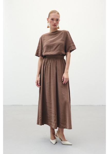 Yırtmaçlı Uzun Etek - Kahve indirimleri