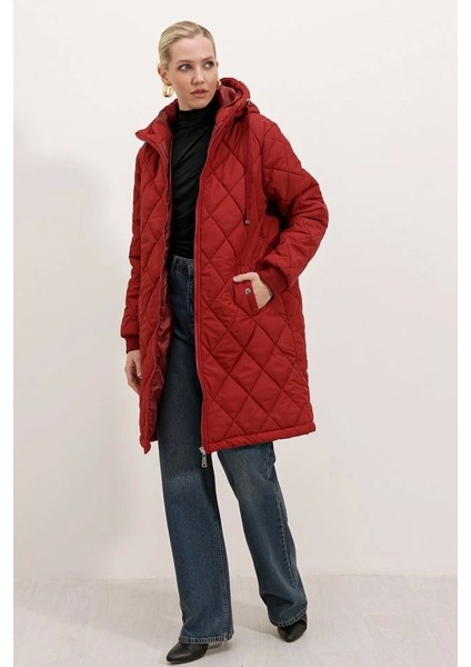 5138 Kapitone Uzun Şişme Mont - Bordo fiyatları