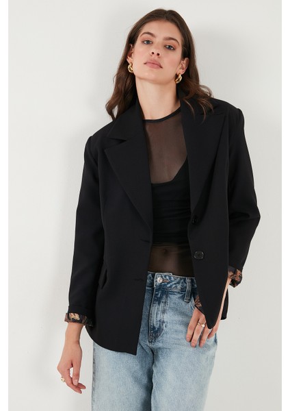 Regular Fit Mono Yaka Desenli Astar Detaylı Blazer Ceket Bayan Ceket 6524430 indirimleri