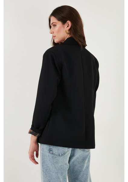 Regular Fit Mono Yaka Desenli Astar Detaylı Blazer Ceket Bayan Ceket 6524430