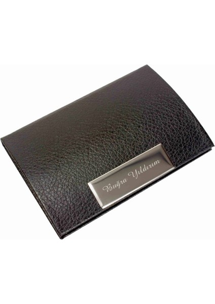 Kişiye Özel Isim Soyisim Baskılı Siyah Deri Kartvizitlik