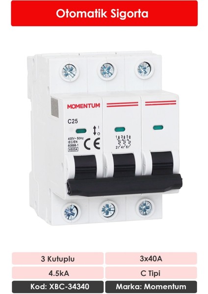 Otomatik Sigorta 4.5ka C 3X40A XBC-34340 fiyatları