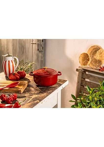 Bellamonte Fırın Tenceresi, Kızartma Tenceresi, Dutch Oven, Emaye Dökme Demir, Yuvarlak, 24 Cm, 4,0 L, Kırmızı modelleri