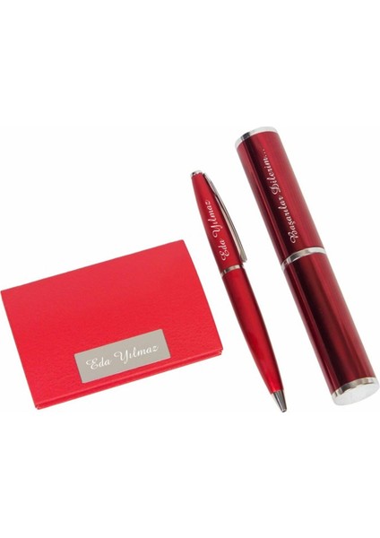 Kişiye Özel Kartvizitlik ve Metal Silindir Kutulu Tükenmez Kalem Seti
