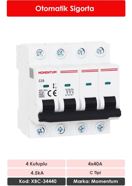 Otomatik Sigorta 4.5ka C 4X40A XBC-34440 fiyatları