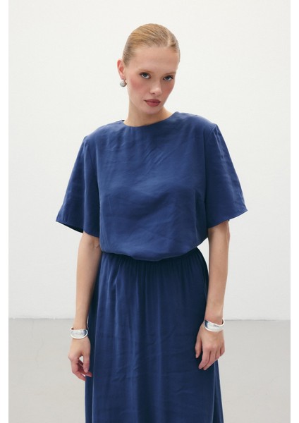 Kısa Kollu Salaş Bluz - Indigo fiyatları