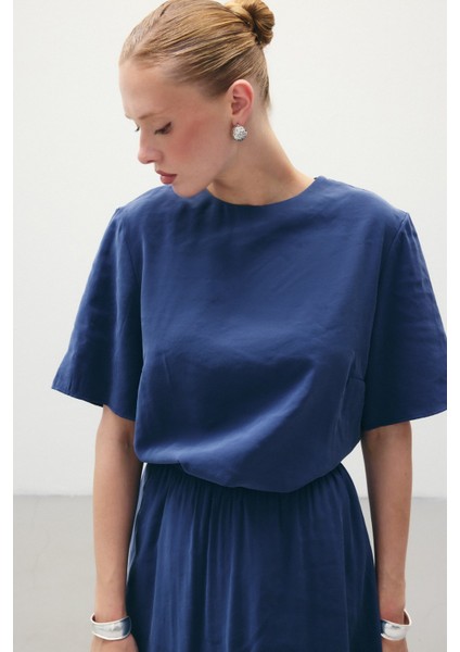 Kısa Kollu Salaş Bluz - Indigo indirimleri