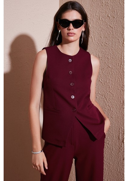 Regular Fit Bisiklet Yaka Kolsuz Düğmeli Basic Bluz Yelek Bayan Yelek 65200004