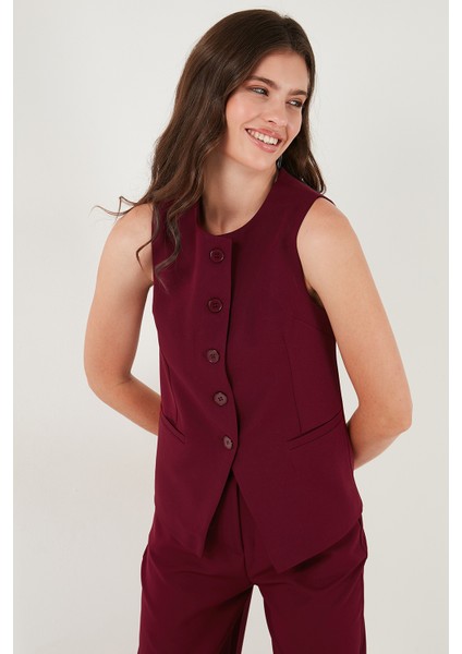 Regular Fit Bisiklet Yaka Kolsuz Düğmeli Basic Bluz Yelek Bayan Yelek 65200004