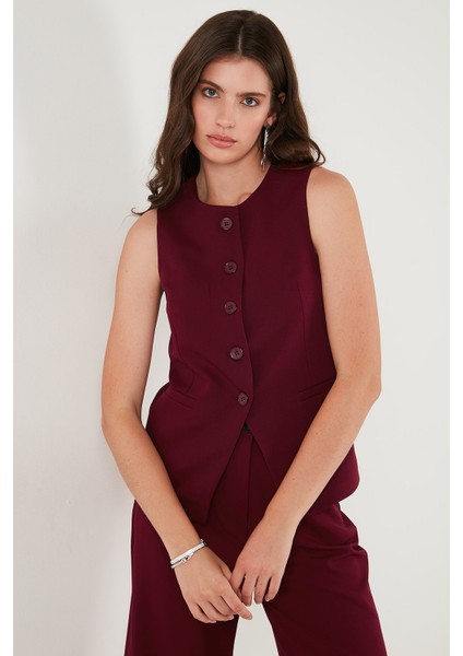 Regular Fit Bisiklet Yaka Kolsuz Düğmeli Basic Bluz Yelek Bayan Yelek 65200004