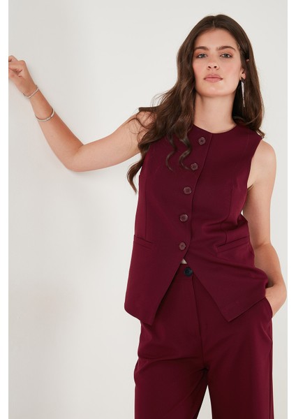Regular Fit Bisiklet Yaka Kolsuz Düğmeli Basic Bluz Yelek Bayan Yelek 65200004
