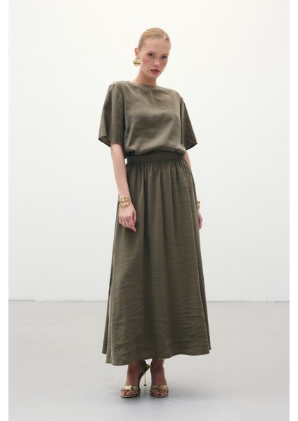 Yırtmaçlı Uzun Etek - Haki modelleri