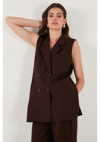 Oversize Fit Mono Yaka Kolsuz Düğmeli Ceket Yelek Bayan Yelek 6521177 fırsatları