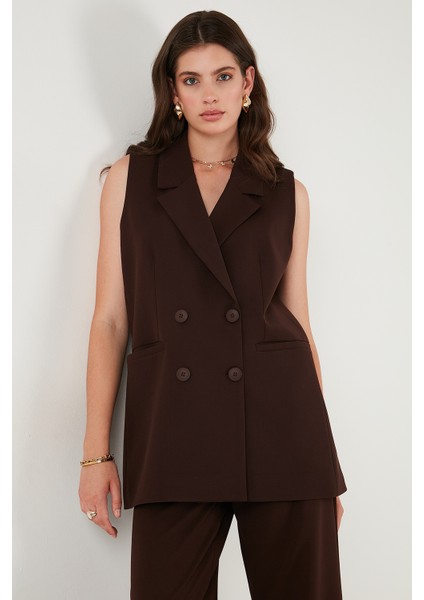 Oversize Fit Mono Yaka Kolsuz Düğmeli Ceket Yelek Bayan Yelek 6521177 indirimleri