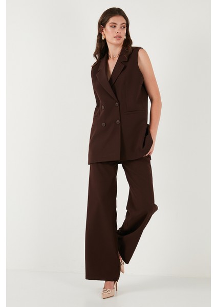 Oversize Fit Mono Yaka Kolsuz Düğmeli Ceket Yelek Bayan Yelek 6521177