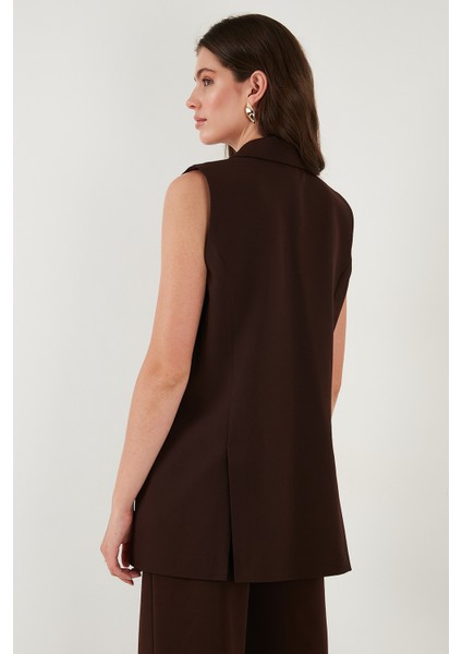 Oversize Fit Mono Yaka Kolsuz Düğmeli Ceket Yelek Bayan Yelek 6521177