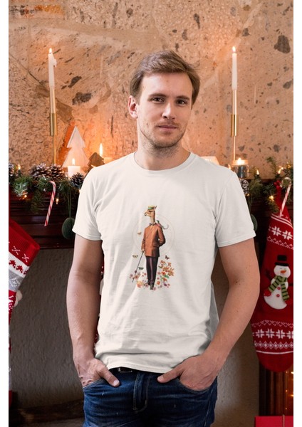 Zuno Erkek Slimfit Centilmen Lama Baskılı T-Shirt