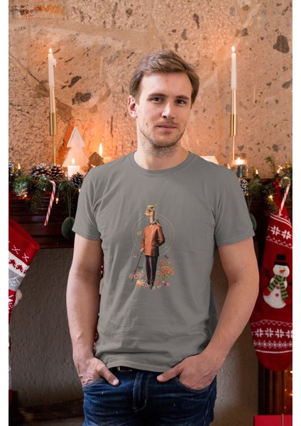 Zuno Erkek Slimfit Centilmen Lama Baskılı T-Shirt