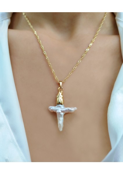 Inci Doğal Taşlı Gold Zincirli Kadın Zarif Minimal Kolye