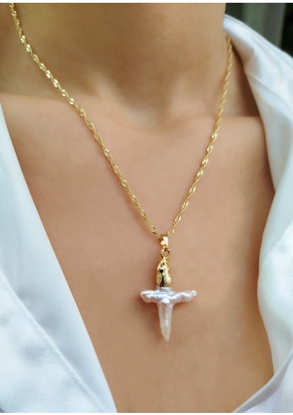 Inci Doğal Taşlı Gold Zincirli Kadın Zarif Minimal Kolye fiyatları