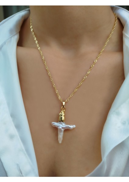 Inci Doğal Taşlı Gold Zincirli Kadın Zarif Minimal Kolye modelleri