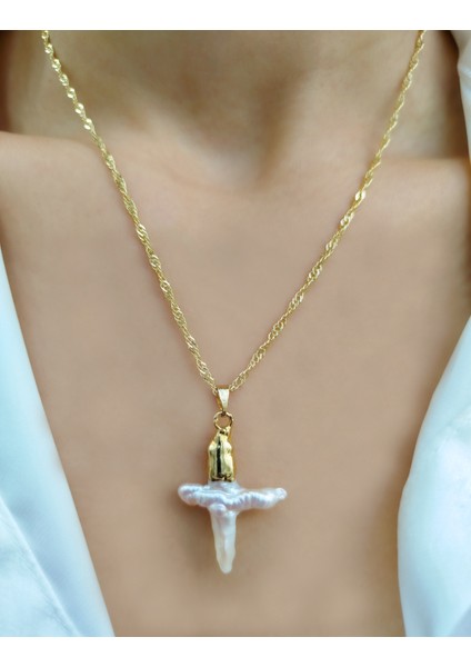 Inci Doğal Taşlı Gold Zincirli Kadın Zarif Minimal Kolye fırsatları