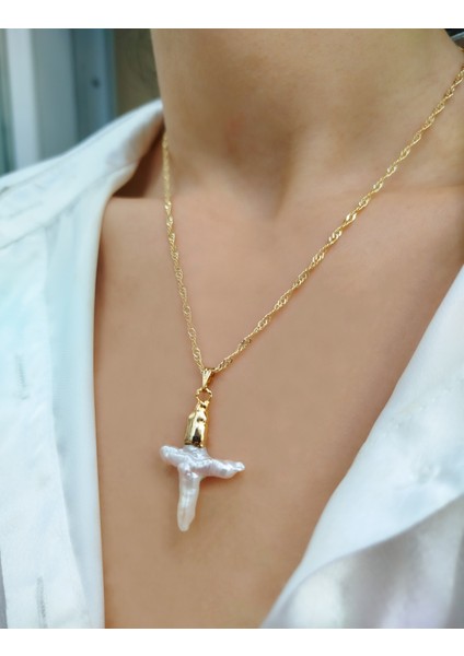 Inci Doğal Taşlı Gold Zincirli Kadın Zarif Minimal Kolye indirimleri