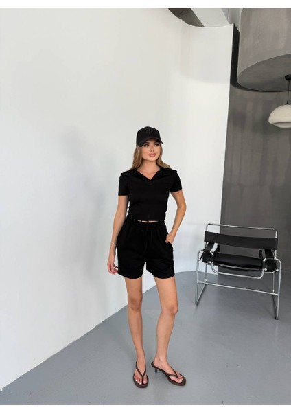Oysho Modal Kumaş Polo Yaka Üst Kısa Şortlu Basic Beli Lastikli Alt-Üst Takım