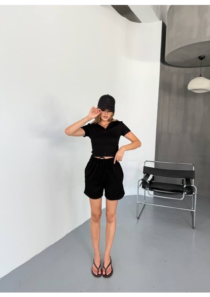 Oysho Modal Kumaş Polo Yaka Üst Kısa Şortlu Basic Beli Lastikli Alt-Üst Takım