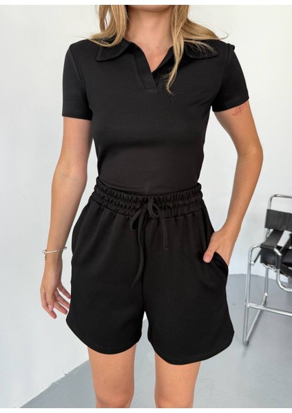 Oysho Modal Kumaş Polo Yaka Üst Kısa Şortlu Basic Beli Lastikli Alt-Üst Takım