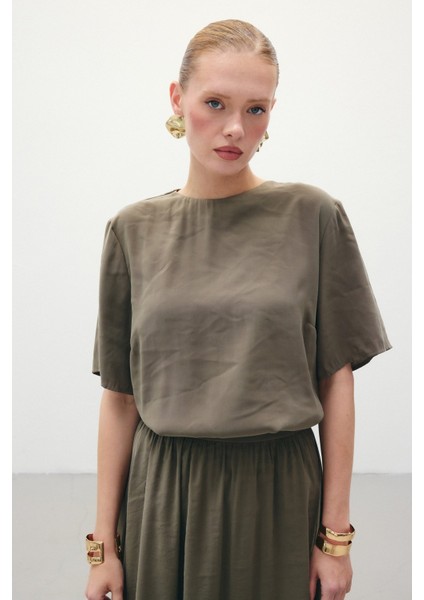 Kısa Kollu Salaş Bluz - Haki fiyatları