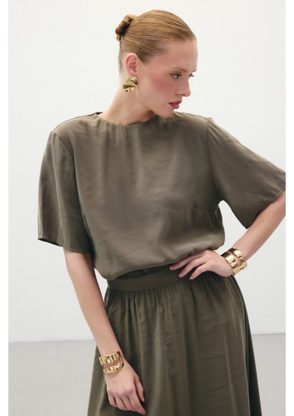 Kısa Kollu Salaş Bluz - Haki modelleri