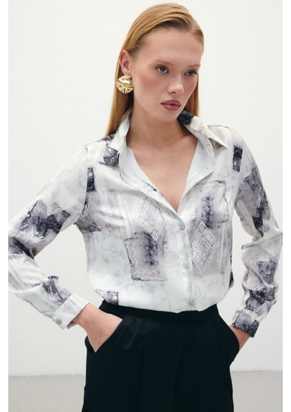 Desenli Klasik Gömlek - Bej